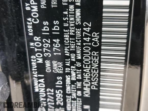 ✅ 2013 Hyundai Elantra GS • VIN: KMHDH6AE0DU014742 • Lot: 44508035. Listed on Copart with 197,533 mi. Free auction sales archive from the USA and detailed vehicle history report at DreamBid. Image 12.