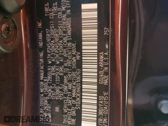 ✅ 2013 Toyota Highlander SE • VIN: 5TDZK3EH4DS106763 • Лот: 85953415. Опубликован ранее на Copart с пробегом 157 038 миль. Бесплатный доступ к архиву аукционных продаж из США и подробный отчёт об истории автомобиля на DreamBid. Изображение 13.