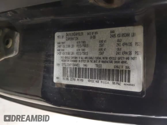 ✅ 2000 Dodge Dakota • VIN: 1B7GL22X6YS544451 • Lot: 43823608. Listed on IAAI with 231,342 mi. Free auction sales archive from the USA and detailed vehicle history report at DreamBid. Image 9.