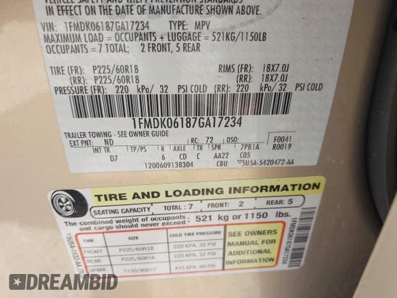 ✅ 2007 Ford Freestyle Limited • VIN: 1FMDK06187GA17234 • Lot: 42758103. Wystawiony na IAAI z przebiegiem 181 098 mil. Bezpłatny archiwum sprzedaży aukcyjnych z USA i szczegółowy raport historii pojazdu na DreamBid. Zdjęcie 9.