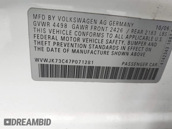✅ 2007 Volkswagen Passat • VIN: WVWJK73C47P071281 • Lot: 42304409. Wystawiony na IAAI z przebiegiem Nie podano. Bezpłatny archiwum sprzedaży aukcyjnych z USA i szczegółowy raport historii pojazdu na DreamBid. Zdjęcie 9.