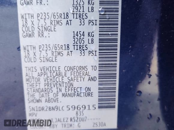 ✅ 2020 Nissan Pathfinder SV • VIN: 5N1DR2BN9LC596915 • Lot: 85723585. Listed on Copart with 75,311 mi. Free auction sales archive from the USA and detailed vehicle history report at DreamBid. Image 13.