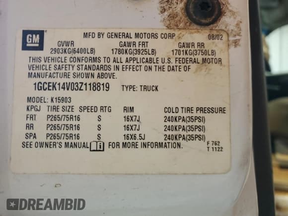 ✅ 2003 Chevrolet Silverado 1500 Work Truck • VIN: 1GCEK14V03Z118819 • Lot: 92817055. Listed on Copart with 419,344 mi. Free auction sales archive from the USA and detailed vehicle history report at DreamBid. Image 12.