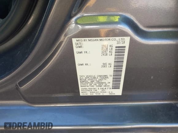 ✅ 2019 Nissan Altima SV • VIN: 1N4BL4DV3KC136479 • Lot: 42906892. Listed on IAAI with 115,379 mi. Free auction sales archive from the USA and detailed vehicle history report at DreamBid. Image 9.