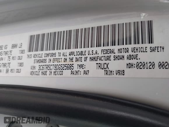 ✅ 2013 Ram 2500 Tradesman • VIN: 3C6TR5CT9DG525685 • Lot: 41851558. Listed on IAAI with 190,972 mi. Free auction sales archive from the USA and detailed vehicle history report at DreamBid. Image 9.