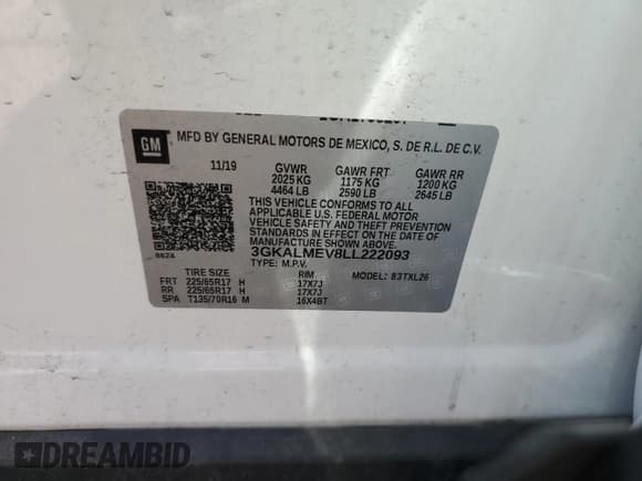 ✅ 2020 GMC Terrain SLE • VIN: 3GKALMEV8LL222093 • Lot: 81583955. Wystawiony na Copart z przebiegiem 82 419 mil. Bezpłatny archiwum sprzedaży aukcyjnych z USA i szczegółowy raport historii pojazdu na DreamBid. Zdjęcie 13.