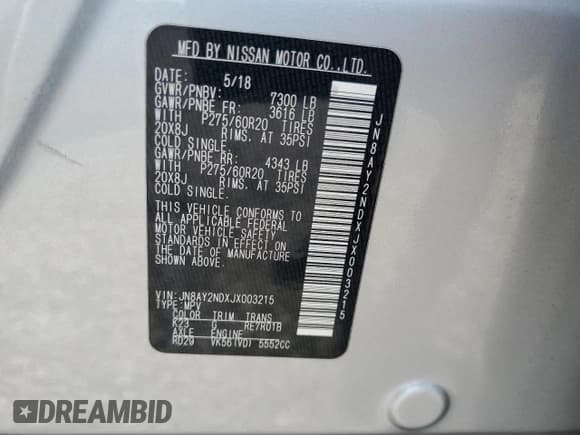 ✅ 2018 Nissan Armada SL • VIN: JN8AY2NDXJX003215 • Лот: 80344385. Опубликован ранее на Copart с пробегом 166 752 миль. Бесплатный доступ к архиву аукционных продаж из США и подробный отчёт об истории автомобиля на DreamBid. Изображение 13.