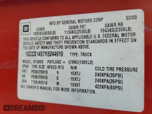 ✅ 2000 Chevrolet S-10 • VIN: 1GCCS1457Y8244910 • Лот: 88789135. Опубликован ранее на Copart с пробегом 172 714 миль. Бесплатный доступ к архиву аукционных продаж из США и подробный отчёт об истории автомобиля на DreamBid. Изображение 12.