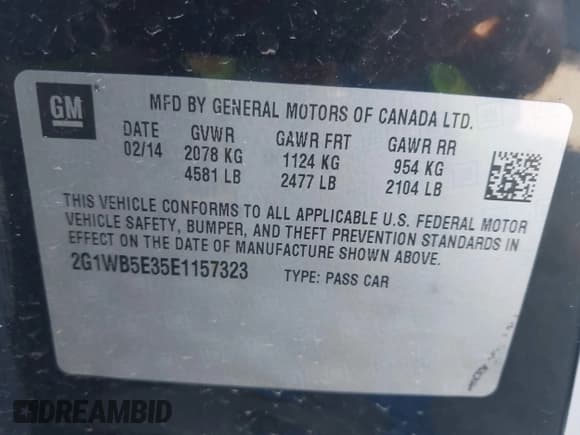 ✅ 2014 Chevrolet Impala LT • VIN: 2G1WB5E35E1157323 • Lot: 43093896. Listed on IAAI with 148,156 mi. Free auction sales archive from the USA and detailed vehicle history report at DreamBid. Image 9.