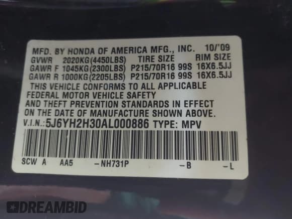 ✅ 2010 Honda Element LX • VIN: 5J6YH2H30AL000886 • Lot: 43133191. Wystawiony na IAAI z przebiegiem 173 499 mil. Bezpłatny archiwum sprzedaży aukcyjnych z USA i szczegółowy raport historii pojazdu na DreamBid. Zdjęcie 9.