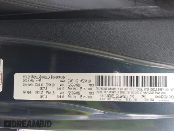 ✅ 2007 Jeep Wrangler Unlimited Sahara • VIN: 1J4GB59197L200251 • Lot: 41801513. Listed on IAAI with 200,612 mi. Free auction sales archive from the USA and detailed vehicle history report at DreamBid. Image 9.