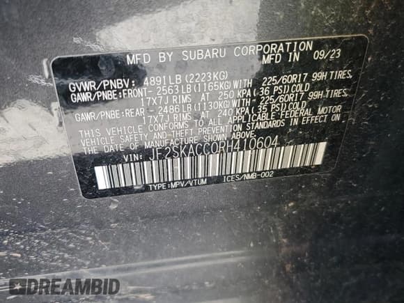 ✅ 2024 Subaru Forester Premium • VIN: JF2SKACC0RH410604 • Lot: 57348035. Listed on Copart with 41,320 mi. Free auction sales archive from the USA and detailed vehicle history report at DreamBid. Image 14.