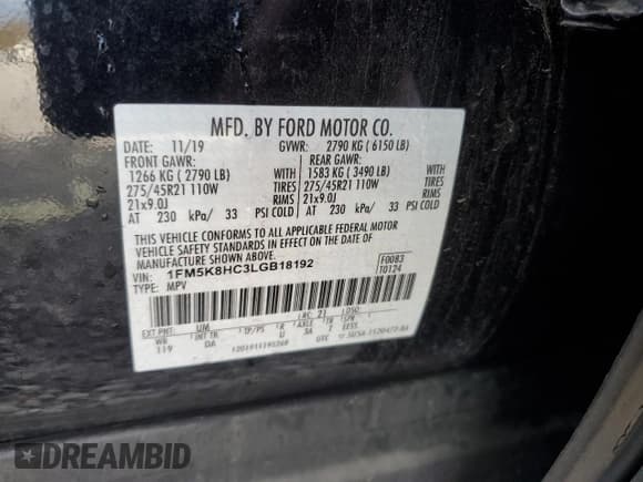 ✅ 2020 Ford Explorer Platinum • VIN: 1FM5K8HC3LGB18192 • Лот: 92036115. Опубликован ранее на Copart с пробегом 103 477 миль. Бесплатный доступ к архиву аукционных продаж из США и подробный отчёт об истории автомобиля на DreamBid. Изображение 14.