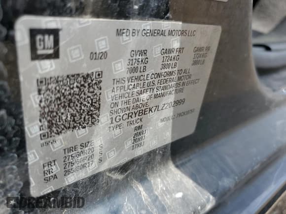 ✅ 2020 Chevrolet Silverado 1500 Custom • VIN: 1GCRYBEK7LZ202999 • Lot: 69176315. Listed on Copart with 78,840 mi. Free auction sales archive from the USA and detailed vehicle history report at DreamBid. Image 12.