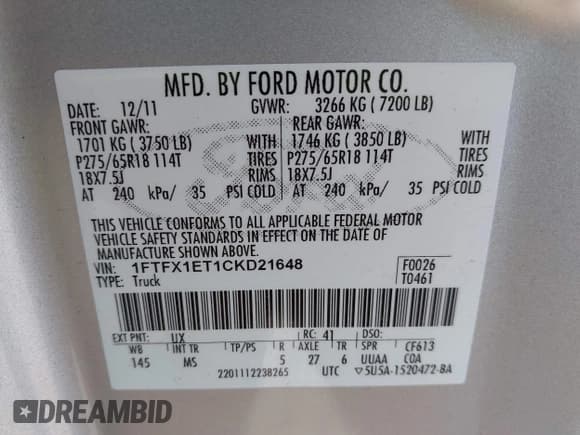 ✅ 2012 Ford F-150 XL • VIN: 1FTFX1ET1CKD21648 • Lot: 42341753. Listed on IAAI with 98,429 mi. Free auction sales archive from the USA and detailed vehicle history report at DreamBid. Image 9.