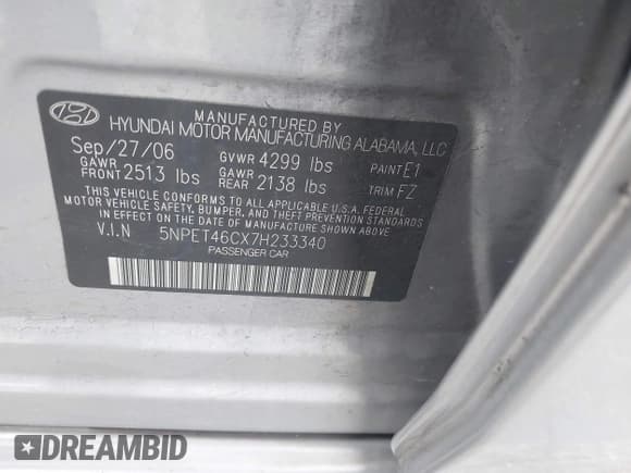 ✅ 2007 Hyundai Sonata GLS • VIN: 5NPET46CX7H233340 • Lot: 43629747. Wystawiony na IAAI z przebiegiem 274 890 mil. Bezpłatny archiwum sprzedaży aukcyjnych z USA i szczegółowy raport historii pojazdu na DreamBid. Zdjęcie 9.