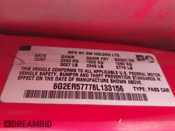 ✅ 2008 Pontiac G8 • VIN: 6G2ER57778L133156 • Lot: 42119693. Listed on IAAI with 229,285 mi. Free auction sales archive from the USA and detailed vehicle history report at DreamBid. Image 9.