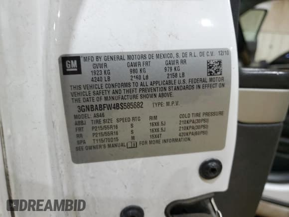 ✅ 2011 Chevrolet HHR 1LT • VIN: 3GNBABFW4BS585682 • Lot: 46065165. Listed on Copart with 200,730 mi. Free auction sales archive from the USA and detailed vehicle history report at DreamBid. Image 12.