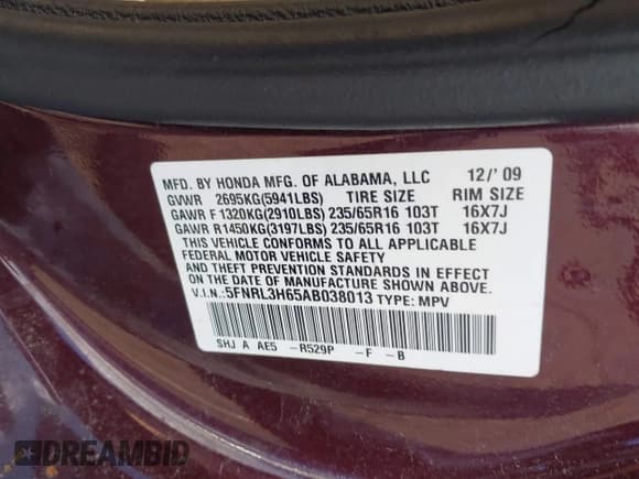 ✅ 2010 Honda Odyssey EX-L • VIN: 5FNRL3H65AB038013 • Lot: 43216221. Wystawiony na IAAI z przebiegiem 158 427 mil. Bezpłatny archiwum sprzedaży aukcyjnych z USA i szczegółowy raport historii pojazdu na DreamBid. Zdjęcie 9.