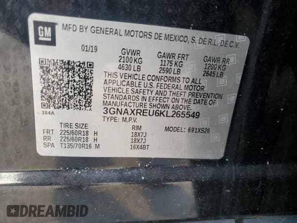 ✅ 2019 Chevrolet Equinox Premier • VIN: 3GNAXREU6KL265549 • Лот: 49148845. Опубликован ранее на Copart с пробегом 67 992 миль. Бесплатный доступ к архиву аукционных продаж из США и подробный отчёт об истории автомобиля на DreamBid. Изображение 13.