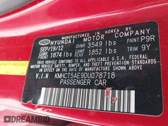 ✅ 2013 Hyundai Accent GS • VIN: KMHCT5AE9DU078718 • Lot: 43821247. Listed on IAAI with 208,187 mi. Free auction sales archive from the USA and detailed vehicle history report at DreamBid. Image 9.