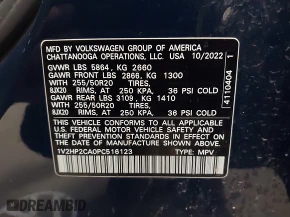 ✅ 2023 Volkswagen Atlas SE • VIN: 1V2HP2CA0PC516123 • Lot: 42103856. Listed on IAAI with 28,218 mi. Free auction sales archive from the USA and detailed vehicle history report at DreamBid. Image 9.