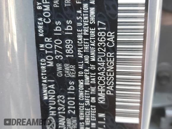 ✅ 2023 Hyundai Venue Limited • VIN: KMHRC8A34PU236817 • Lot: 65169124. Listed on Copart with 36,853 mi. Free auction sales archive from the USA and detailed vehicle history report at DreamBid. Image 12.