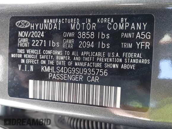 ✅ 2025 Hyundai Elantra SEL Convenience • VIN: KMHLS4DG9SU935756 • Lot: 43623411. Wystawiony na IAAI z przebiegiem 16 630 mil. Bezpłatny archiwum sprzedaży aukcyjnych z USA i szczegółowy raport historii pojazdu na DreamBid. Zdjęcie 9.