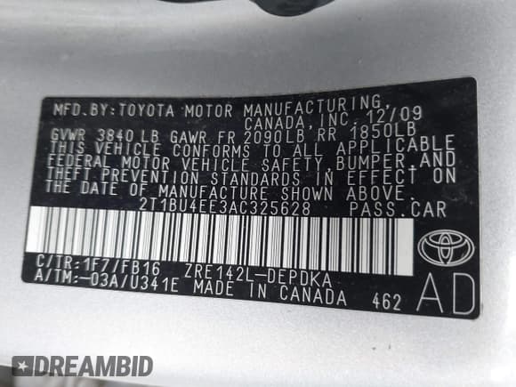 ✅ 2010 Toyota Corolla • VIN: 2T1BU4EE3AC325628 • Lot: 42807670. Listed on IAAI with 122,303 mi. Free auction sales archive from the USA and detailed vehicle history report at DreamBid. Image 9.