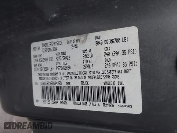 ✅ 2006 Dodge 1500 SLT • VIN: 1D7HU18236S604289 • Lot: 43713080. Wystawiony na IAAI z przebiegiem Nie podano. Bezpłatny archiwum sprzedaży aukcyjnych z USA i szczegółowy raport historii pojazdu na DreamBid. Zdjęcie 9.