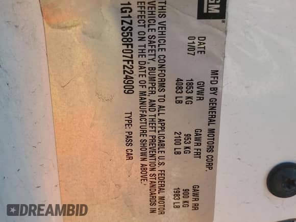 ✅ 2007 Chevrolet Malibu 1LS • VIN: 1G1ZS58F07F224909 • Lot: 84349334. Wystawiony na Copart z przebiegiem 158 954 mil mil. Skorzystaj z bezpłatnego archiwum sprzedaży aukcyjnych z USA i zobacz szczegółowy raport historii pojazdu na DreamBid. Zdjęcie 12.