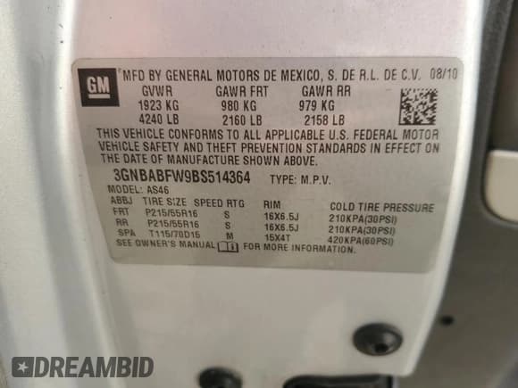 ✅ 2011 Chevrolet HHR 1LT • VIN: 3GNBABFW9BS514364 • Lot: 83313194. Listed on Copart with 103,347 mi. Free auction sales archive from the USA and detailed vehicle history report at DreamBid. Image 12.