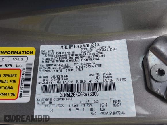 ✅ 2016 Lincoln MKZ • VIN: 3LN6L2GKXGR623300 • Lot: 42220732. Wystawiony na IAAI z przebiegiem 74 886 mil. Bezpłatny archiwum sprzedaży aukcyjnych z USA i szczegółowy raport historii pojazdu na DreamBid. Zdjęcie 9.