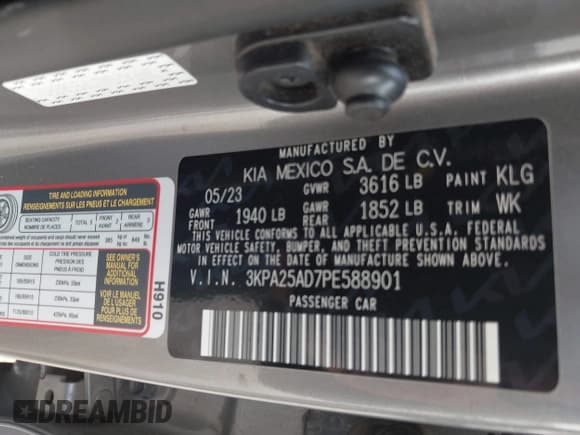 ✅ 2023 Kia Rio S • VIN: 3KPA25AD7PE588901 • Лот: 43144264. Опубликован ранее на IAAI с пробегом 71 762 миль. Бесплатный доступ к архиву аукционных продаж из США и подробный отчёт об истории автомобиля на DreamBid. Изображение 9.