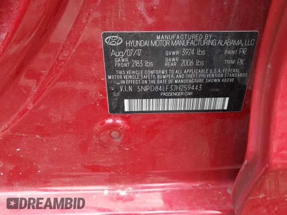 ✅ 2018 Hyundai Elantra Limited • VIN: 5NPD84LF3JH259443 • Lot: 42516479. Listed on IAAI with 96,123 mi. Free auction sales archive from the USA and detailed vehicle history report at DreamBid. Image 9.