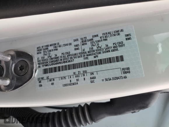 ✅ 2022 Ford Escape SE • VIN: 1FMCU0G66NUB83637 • Lot: 56499605. Wystawiony na Copart z przebiegiem Nie podano. Bezpłatny archiwum sprzedaży aukcyjnych z USA i szczegółowy raport historii pojazdu na DreamBid. Zdjęcie 14.