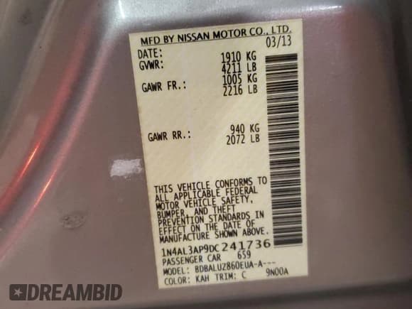 ✅ 2013 Nissan Altima SV • VIN: 1N4AL3AP9DC241736 • Lot: 87464665. Listed on Copart with 112,492 mi. Free auction sales archive from the USA and detailed vehicle history report at DreamBid. Image 12.