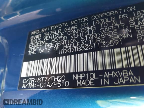 ✅ 2016 Toyota Prius One • VIN: JTDKDTB32G1132591 • Lot: 42092764. Listed on IAAI with 67,472 mi. Free auction sales archive from the USA and detailed vehicle history report at DreamBid. Image 9.
