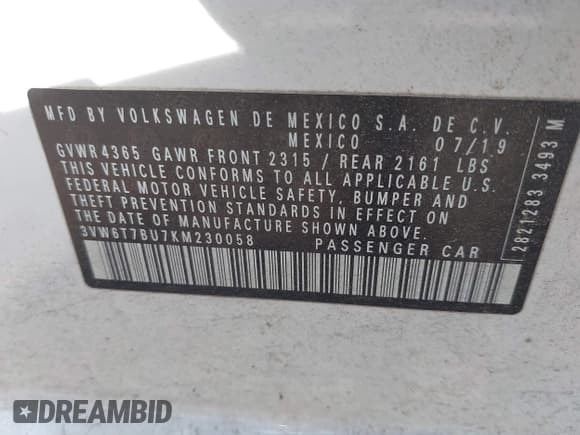 ✅ 2019 Volkswagen Jetta S • VIN: 3VW6T7BU7KM230058 • Lot: 42721264. Wystawiony na IAAI z przebiegiem 67 569 mil. Bezpłatny archiwum sprzedaży aukcyjnych z USA i szczegółowy raport historii pojazdu na DreamBid. Zdjęcie 9.