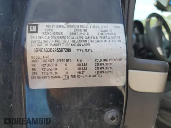 2009 Chevrolet HHR LS с VIN 3GNCA33B29S587209, выставлен на аукционе Copart как лот 76885674 с пробегом 265 333 миль миль и Списание • Salvage title. История ставок и продаж доступна на DreamBid. Изображение 12.