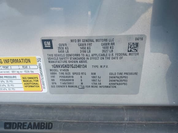 ✅ 2016 Chevrolet Traverse LT • VIN: 1GNKVGKD7GJ348134 • Лот: 43481639. Опубликован ранее на IAAI с пробегом 154 975 миль. Бесплатный доступ к архиву аукционных продаж из США и подробный отчёт об истории автомобиля на DreamBid. Изображение 9.