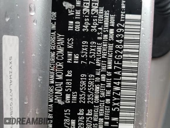 ✅ 2015 Hyundai Santa Fe • VIN: 5XYZW4LA7FG284392 • Лот: 73774863. Опубликован ранее на Copart с пробегом 81 379 миль. Бесплатный доступ к архиву аукционных продаж из США и подробный отчёт об истории автомобиля на DreamBid. Изображение 12.