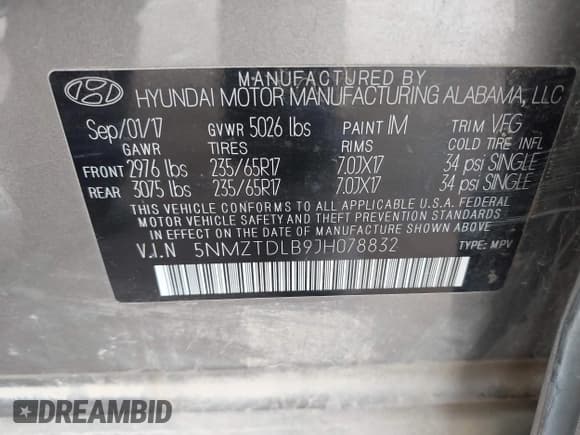 ✅ 2018 Hyundai Santa Fe 2.4L • VIN: 5NMZTDLB9JH078832 • Лот: 43147812. Опубликован ранее на IAAI с пробегом 122 368 миль. Бесплатный доступ к архиву аукционных продаж из США и подробный отчёт об истории автомобиля на DreamBid. Изображение 9.