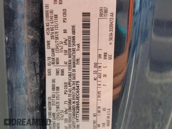 ✅ 2018 Ford F-250 XL • VIN: 1FT7X2B65JEC65475 • Лот: 72090195. Опубликован ранее на Copart с пробегом 128 529 миль. Бесплатный доступ к архиву аукционных продаж из США и подробный отчёт об истории автомобиля на DreamBid. Изображение 12.