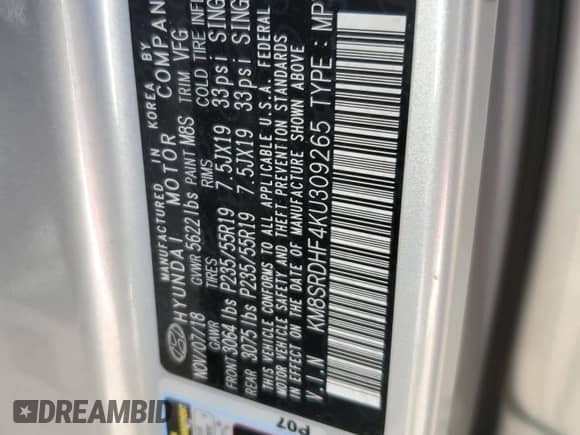 2019 Hyundai Santa Fe Limited Ultimate z VIN KM8SRDHF4KU309265, wystawiony jako Copart lot #48685255 z przebiegiem 100 231 mil mil oraz Nie do naprawy • Non repairable. Historia ofert i sprzedaży dostępna na DreamBid. Obrazek 13.