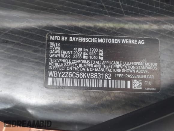 ✅ 2019 BMW i8 • VIN: WBY2Z6C56KVB83162 • Лот: 42730179. Опубликован ранее на IAAI с пробегом 45 445 миль. Бесплатный доступ к архиву аукционных продаж из США и подробный отчёт об истории автомобиля на DreamBid. Изображение 9.
