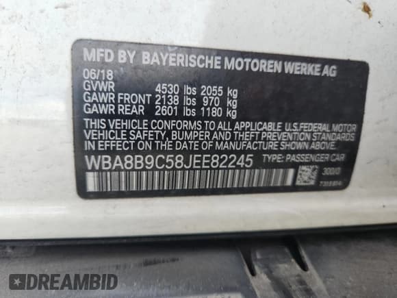 ✅ 2018 BMW 3 Series 330i • VIN: WBA8B9C58JEE82245 • Lot: 85824025. Listed on Copart with 114,410 mi. Free auction sales archive from the USA and detailed vehicle history report at DreamBid. Image 13.