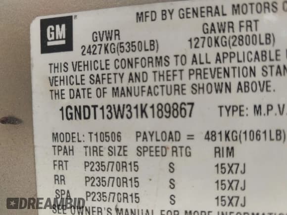 ✅ 2001 Chevrolet Blazer LT • VIN: 1GNDT13W31K189867 • Lot: 42111254. Wystawiony na IAAI z przebiegiem 151 066 mil. Bezpłatny archiwum sprzedaży aukcyjnych z USA i szczegółowy raport historii pojazdu na DreamBid. Zdjęcie 9.