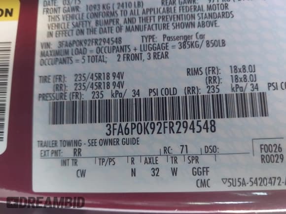 ✅ 2015 Ford Fusion Titanium • VIN: 3FA6P0K92FR294548 • Лот: 43482331. Опубликован ранее на IAAI с пробегом 96 372 миль. Бесплатный доступ к архиву аукционных продаж из США и подробный отчёт об истории автомобиля на DreamBid. Изображение 9.