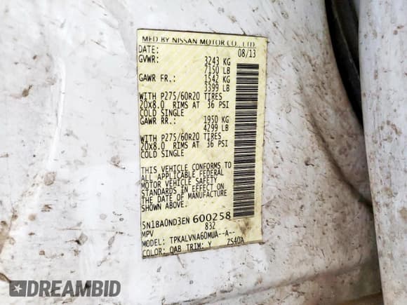 ✅ 2014 Nissan Armada SL • VIN: 5N1BA0ND3EN600258 • Лот: 67926235. Опубликован ранее на Copart с пробегом 152 233 миль. Бесплатный доступ к архиву аукционных продаж из США и подробный отчёт об истории автомобиля на DreamBid. Изображение 14.